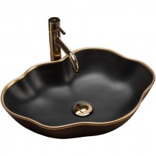 Umivaonik Pearl crno mat/zlatni rub 515x375 mm